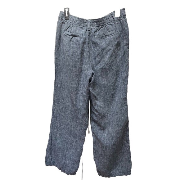 Lands End Linen Chambray Blue Pants Pockets Elastic Back Womens Sz 8 High Rise - Picture 4 of 4